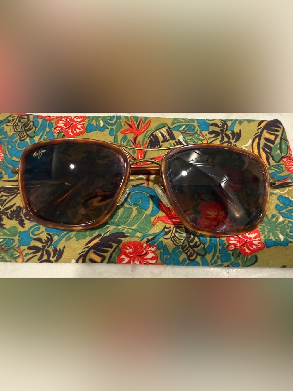 Maui Jim Brown Aviator Sunglasses with Gold Metal Bridge